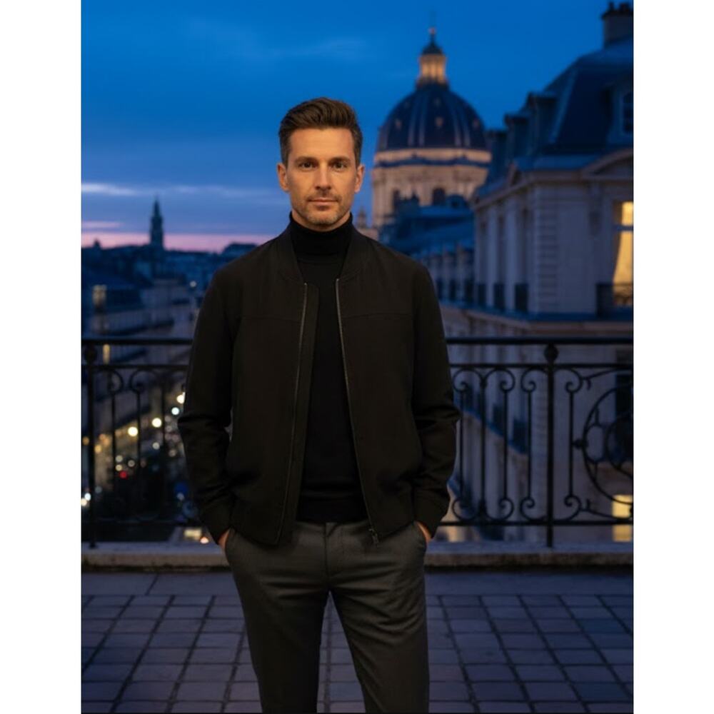 Vince Men's XXL Black Bomber Lyocell Blend Jacket Luxury Casual Minimalist